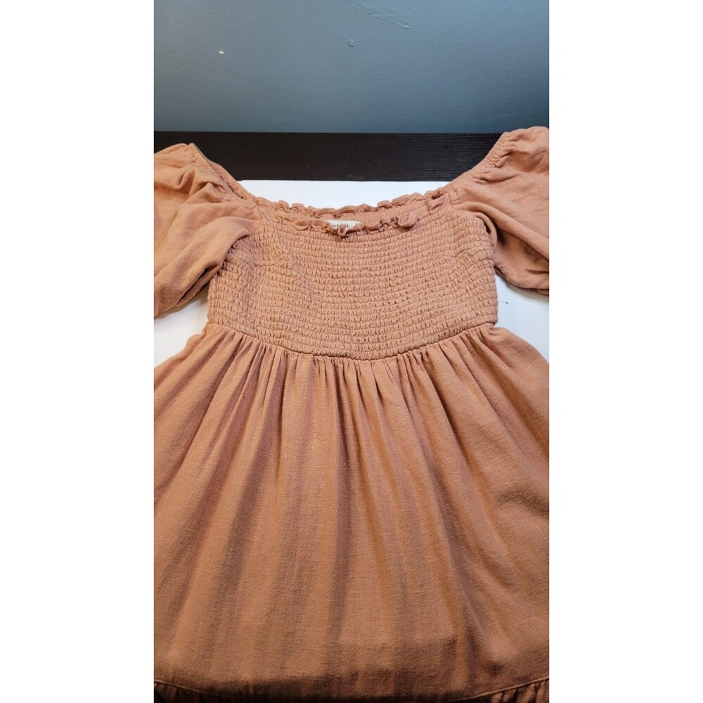 Abercrombie & Fitch Emerson Linen Blend Puff Sleeve Midi Dress Rust M Pockets - Picture 4 of 9